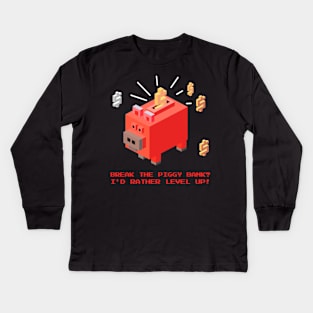 Piggy Bank Pixel Power-Up - Levelling Up One Coin at a Time! Kids Long Sleeve T-Shirt